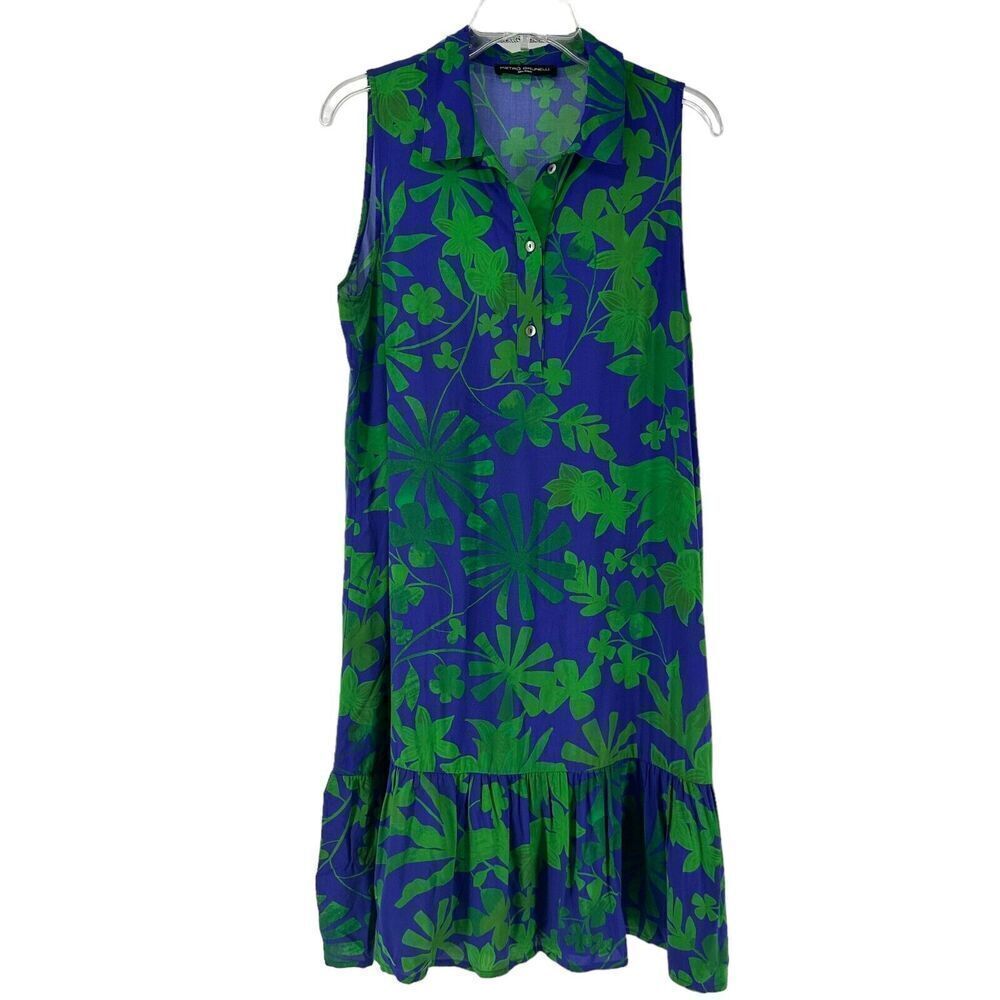 Pietro Brunelli Dress Size M Leaf Print Sleeveless Collared Ruffle Italian Beach